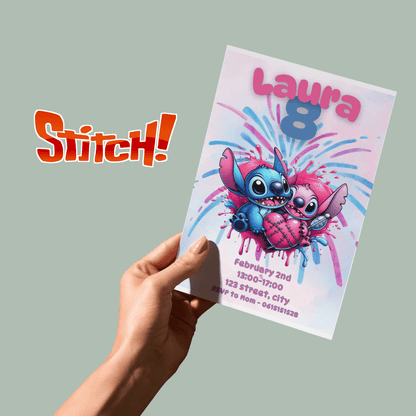 Editable Stitch-Themed Birthday Invitation - Instant Download 🌺✨