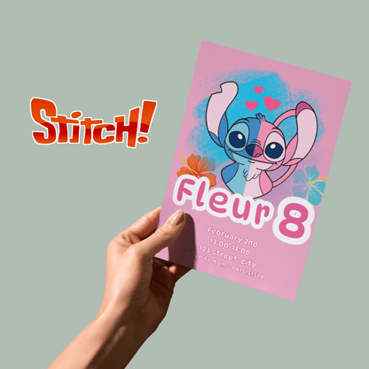 Editable Stitch-Themed Birthday Invitation - Instant Download 🌺✨