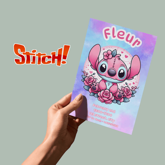 Editable Stitch-Themed Birthday Invitation - Instant Download 🌺✨