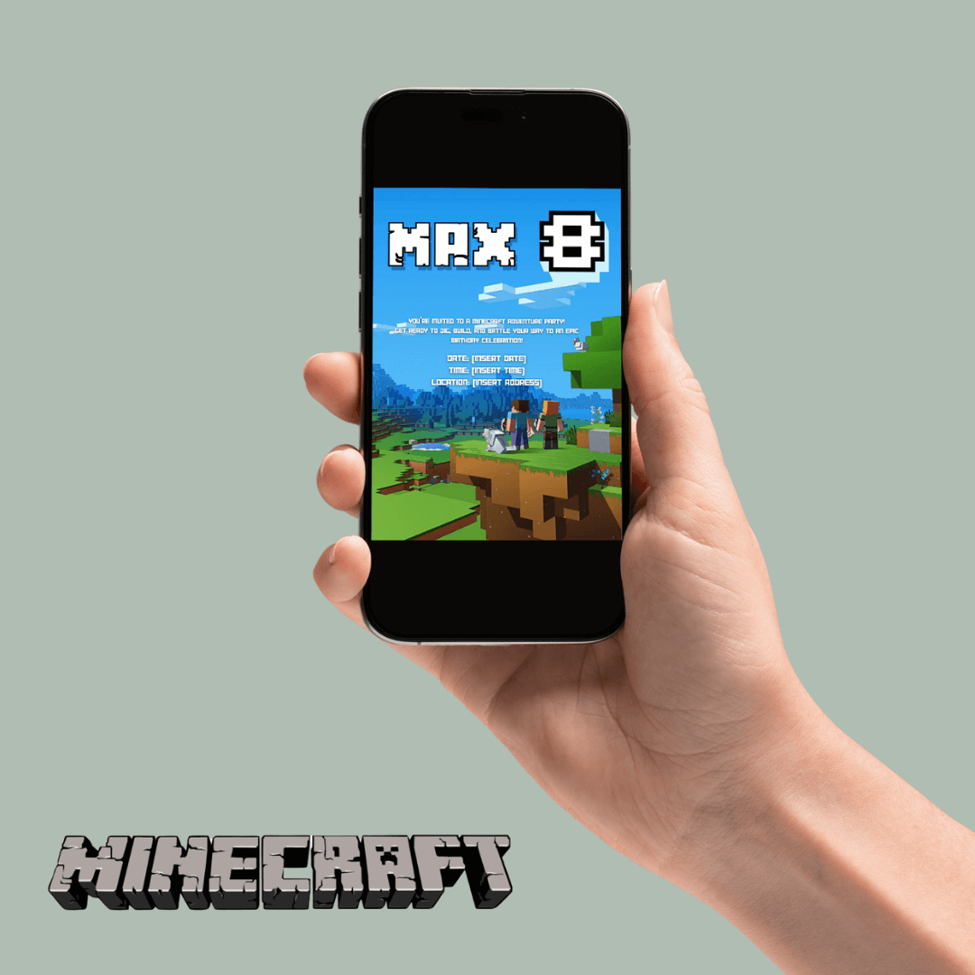 Editable Minecraft Digital Birthday Invitation - Instant Download for Canva