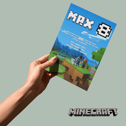 Editable Minecraft Digital Birthday Invitation - Instant Download for Canva