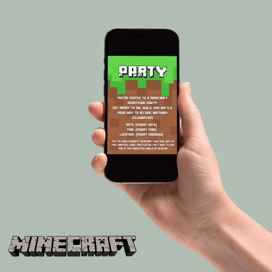 Editable Minecraft Digital Birthday Invitation - Instant Download for Canva