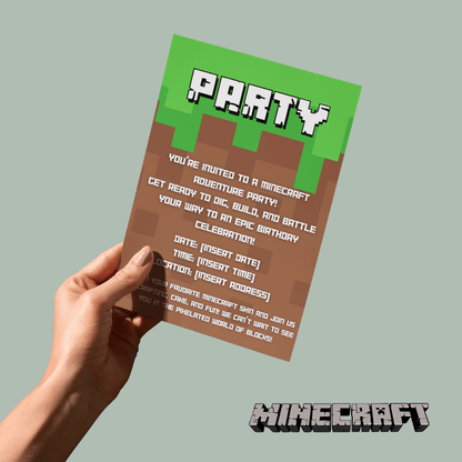 Editable Minecraft Digital Birthday Invitation - Instant Download for Canva