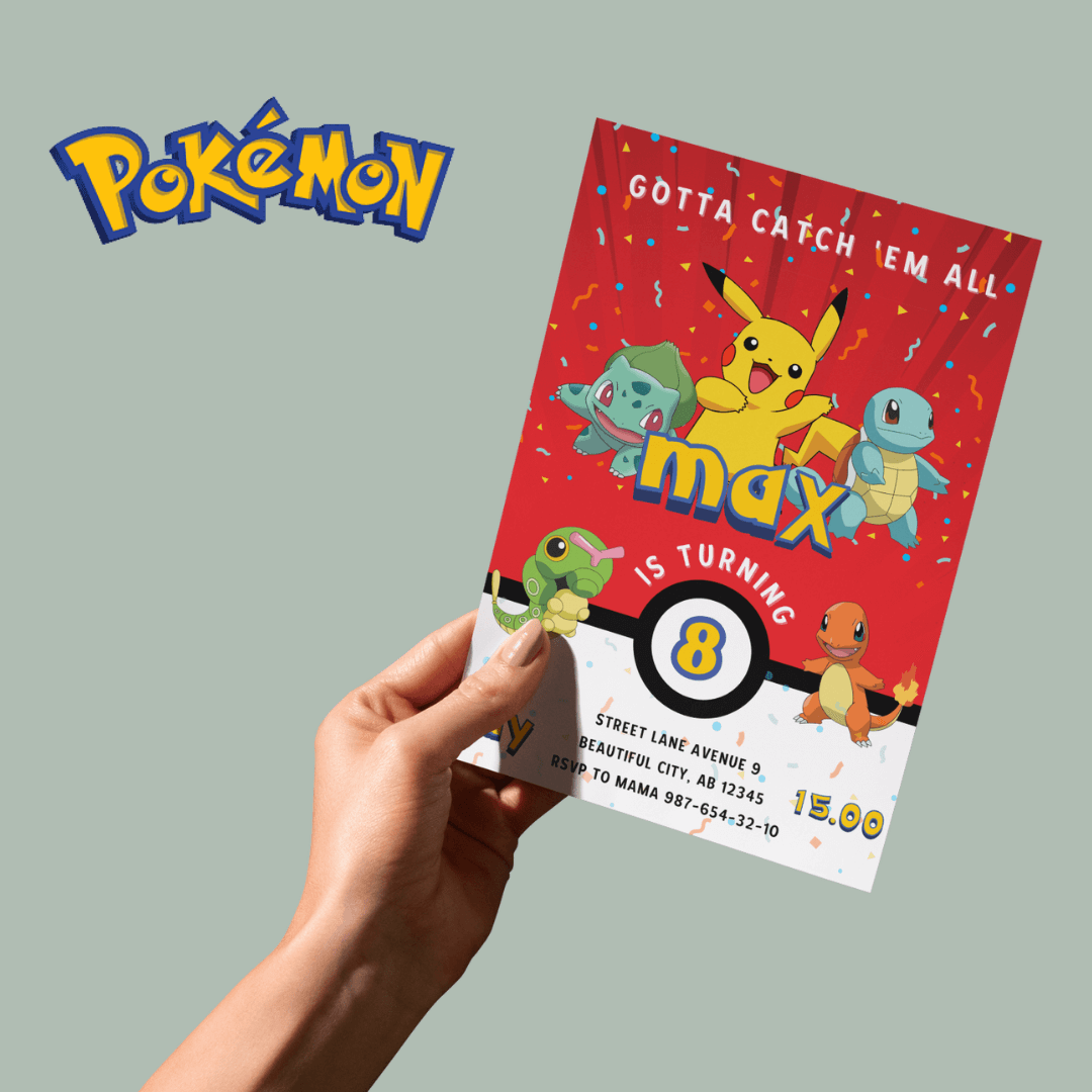 Printable Pokemon Birthday Invitation, B-day invite, Editable Invitation